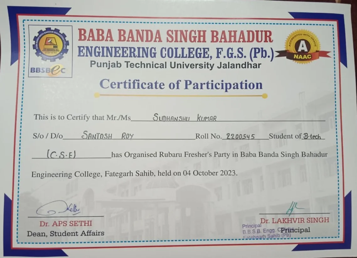 Academic achievements and technical certifications by Sudhanshu Kumar